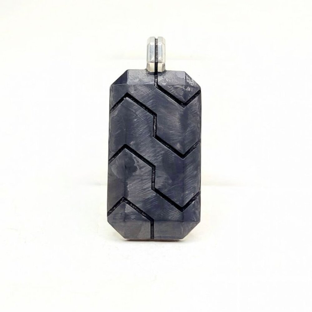 David Yurman Large Forged Carbon Inlay Dog Tag Pendant - 41mm - RARE